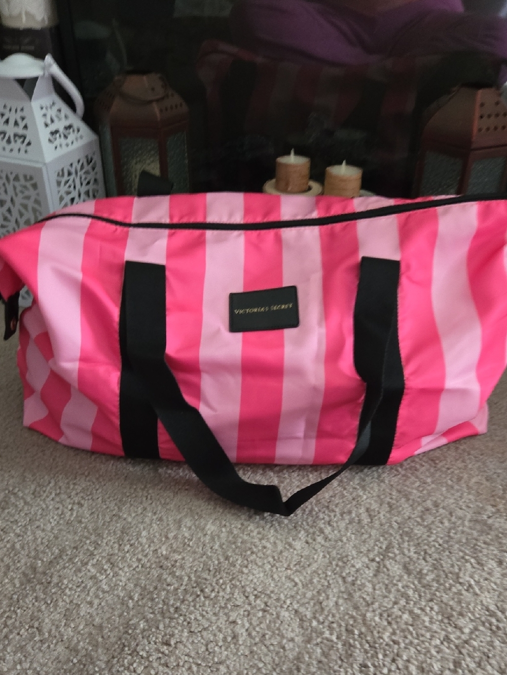 Victoria's Secret Pink & Light Pink Striped Travel Tote